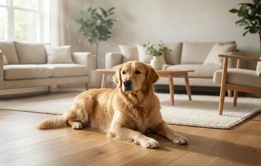 Dog resting indoors exposed to household air pollution