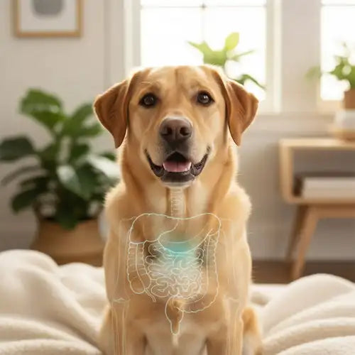 Labrador with illustrated digestive system